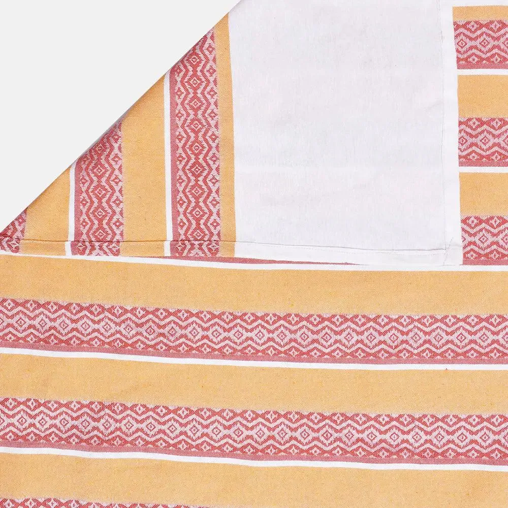 Light Orange Traditional Printed Striped Jacqard Queen Size Bedsheet With 2 Pillows Covers