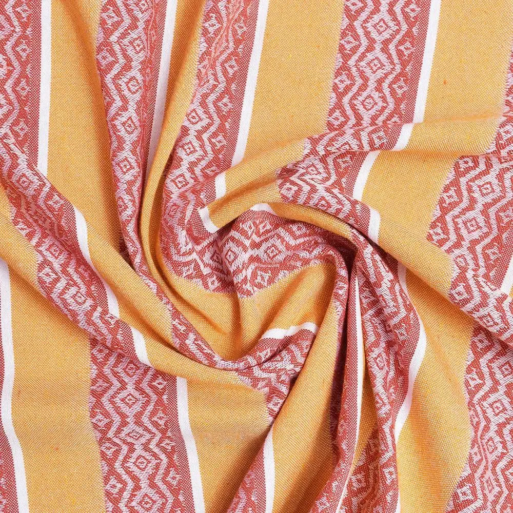 Light Orange Traditional Printed Striped Jacqard Queen Size Bedsheet With 2 Pillows Covers