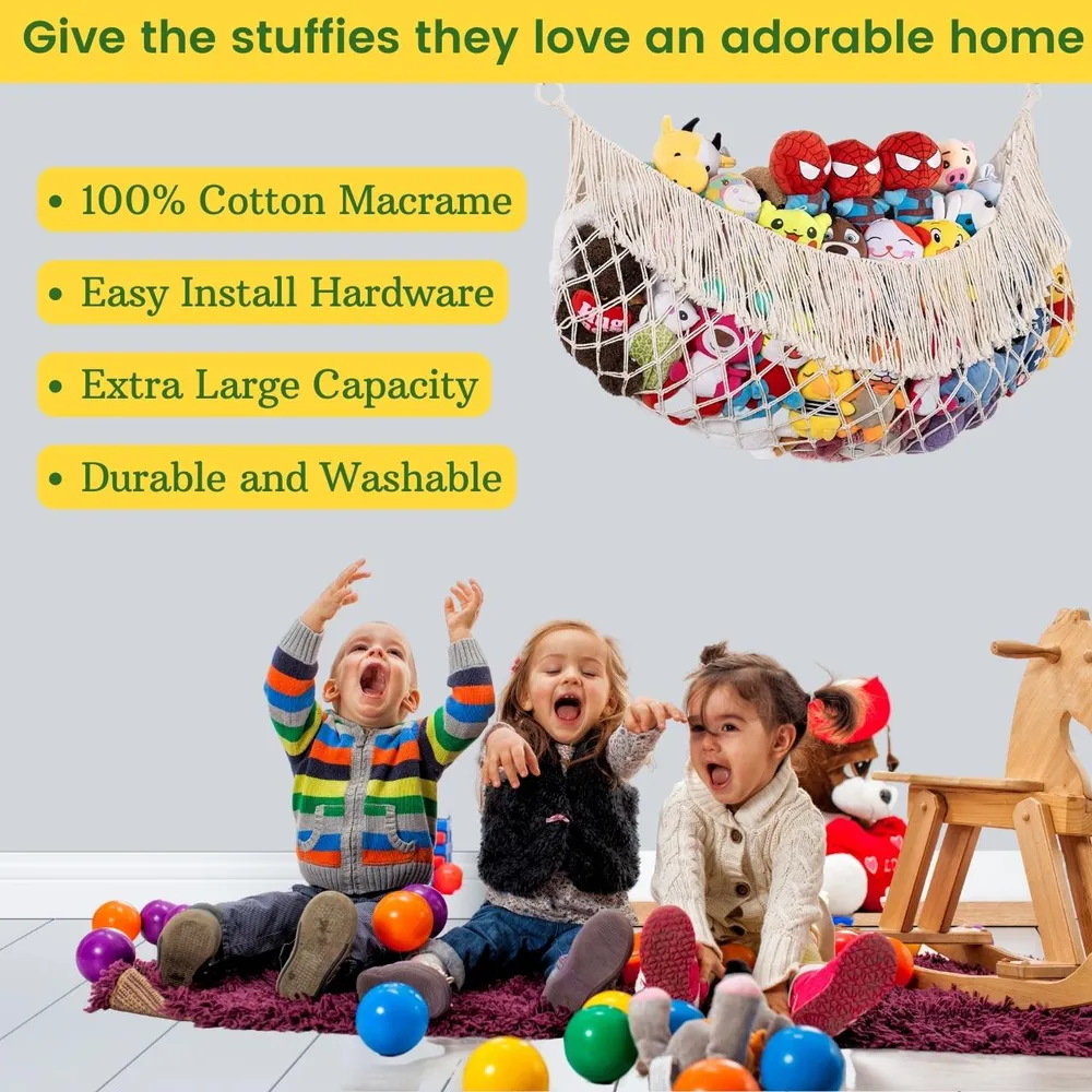 Lightweight 100% Cotton Macrame Toy Hammock for Kids Room