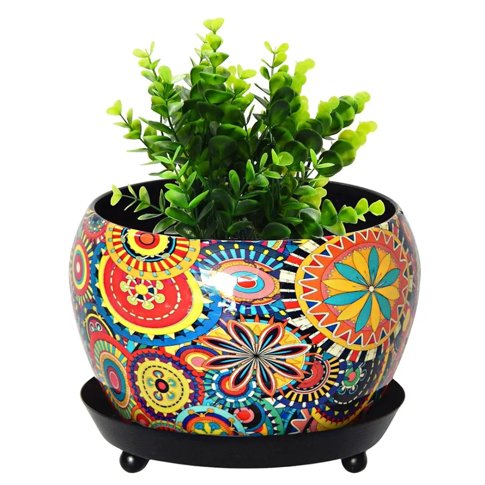 Lily Designer Metal Plant Pot with Plate