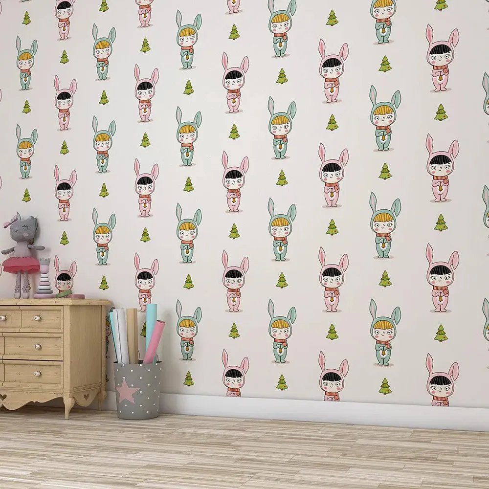 Littel Bunny Girl Kids Self Adhesive Wallpaper