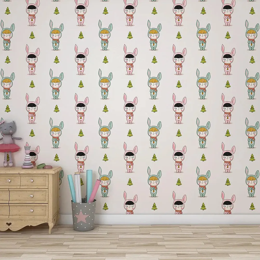Littel Bunny Girl Kids Self Adhesive Wallpaper