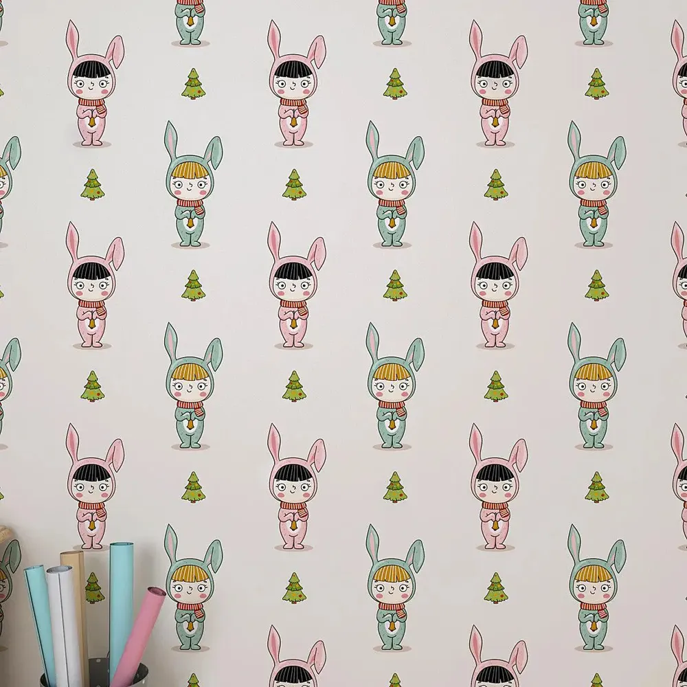 Littel Bunny Girl Kids Self Adhesive Wallpaper