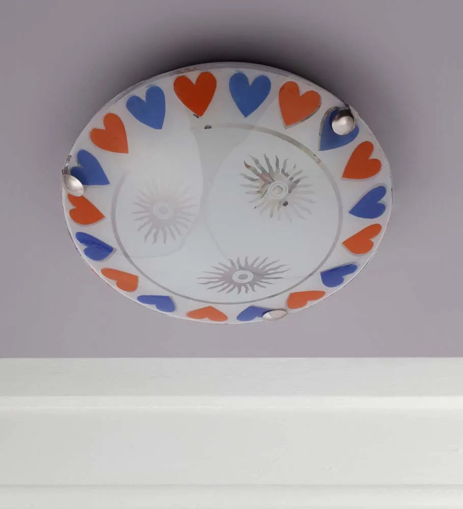 Little Red & Blue Hearts Bordered Flush Mount Light