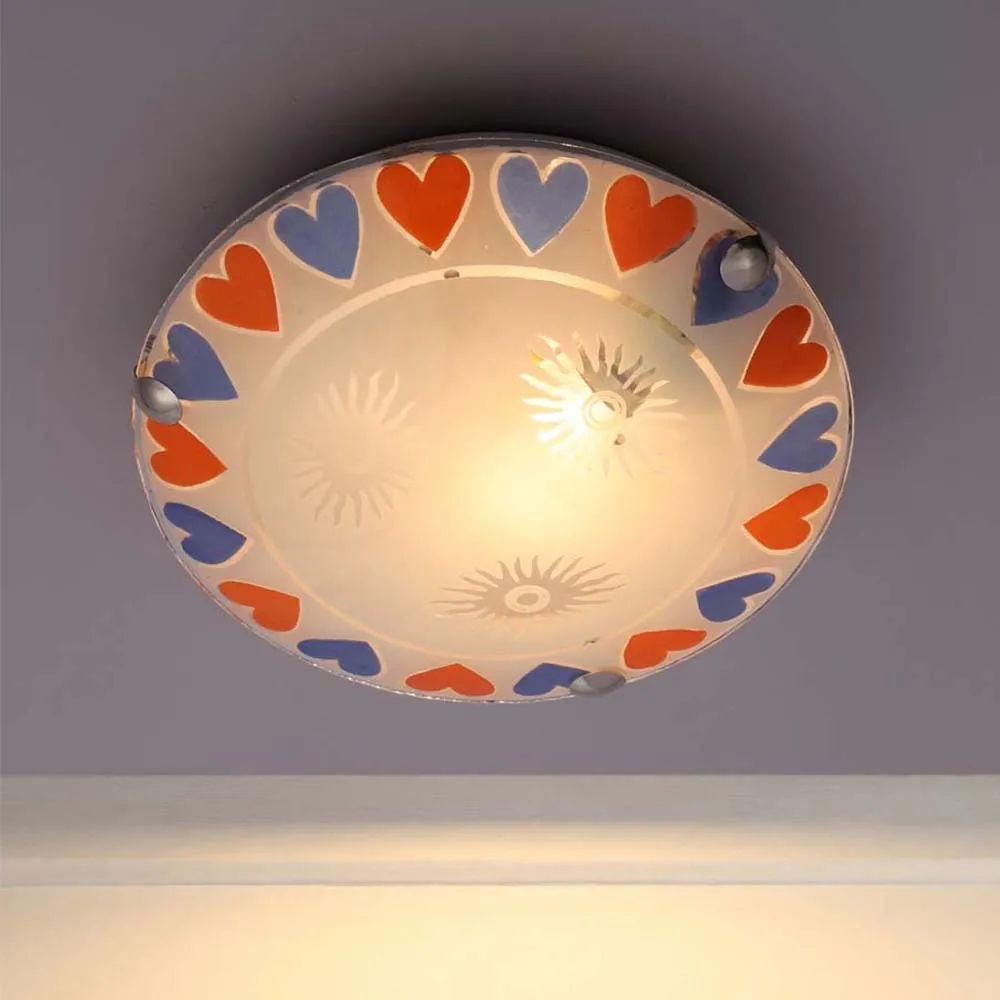 Little Red & Blue Hearts Bordered Flush Mount Light