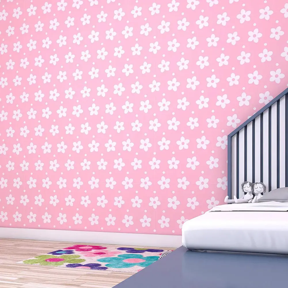 Little White & Pink Bloom Kids Self Adhesive Wallpaper