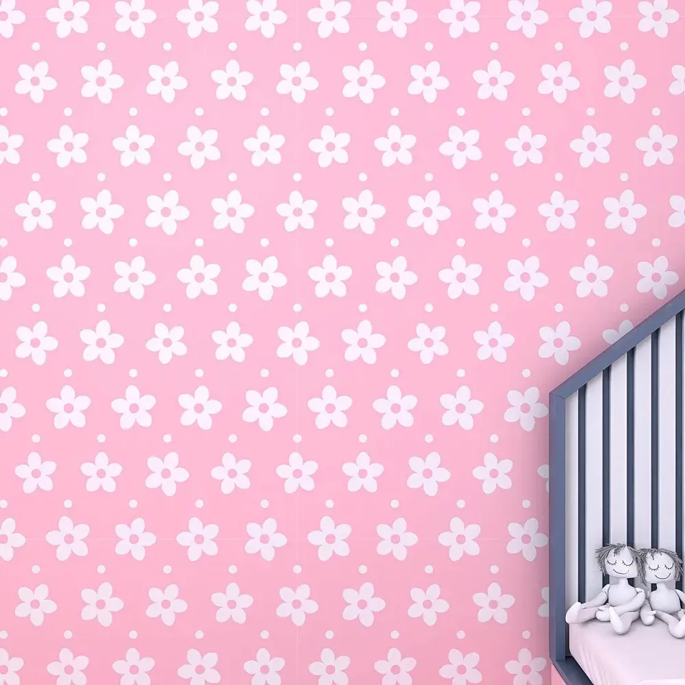 Little White & Pink Bloom Kids Self Adhesive Wallpaper