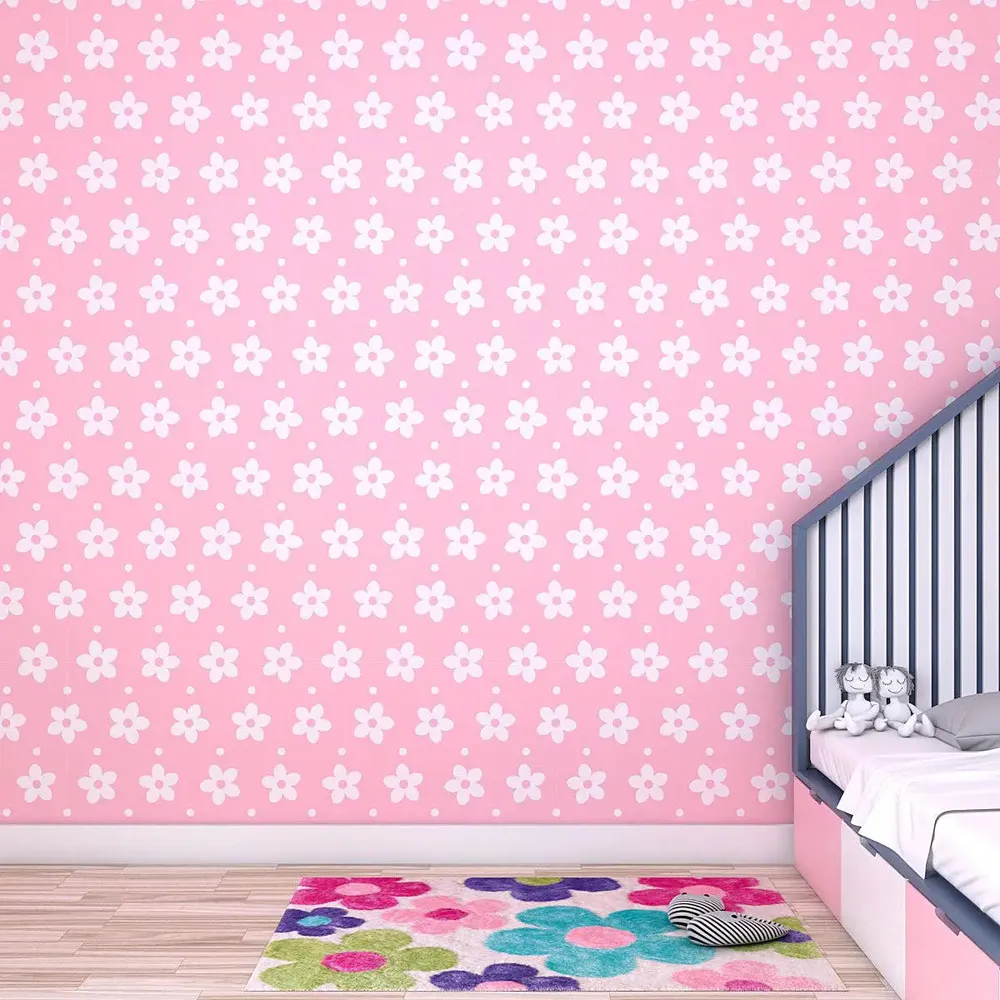 Little White & Pink Bloom Kids Self Adhesive Wallpaper