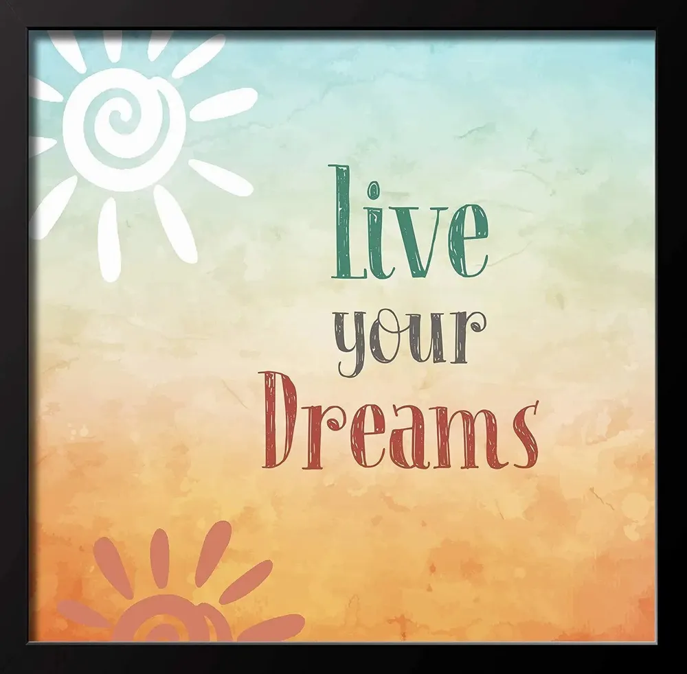 'Live Your Dreams' Quote Framed Wall Painting/Black Colour /30cm x 30cm