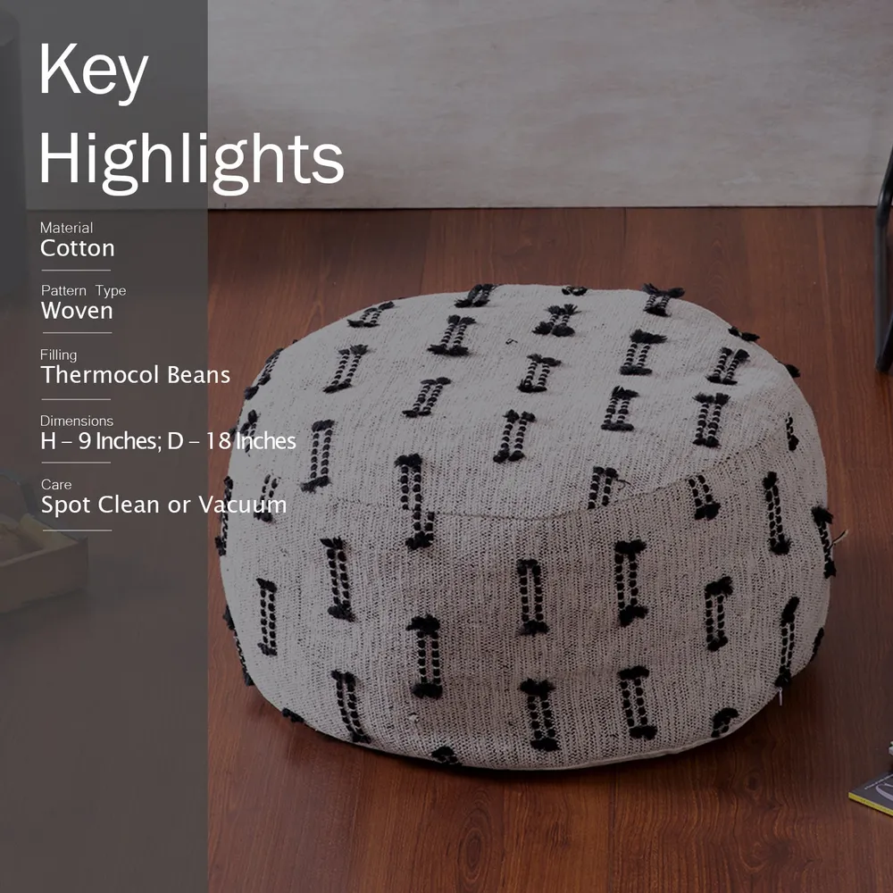 Living Room Corner Black and White Cotton Poufee Stool Set Of 2 Without Filler