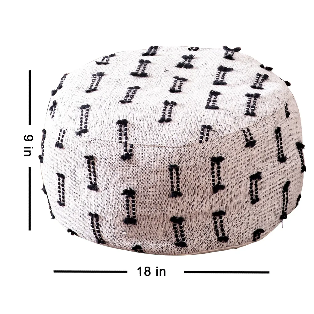 Living Room Corner Black and White Cotton Poufee Stool With Filler