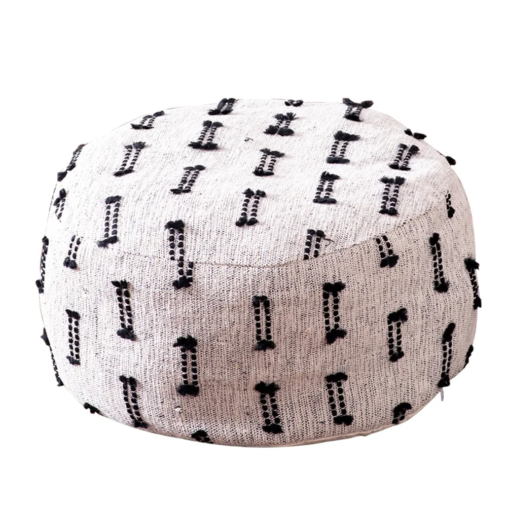 Living Room Corner Black and White Cotton Poufee Stool Without Filler Without Filler
