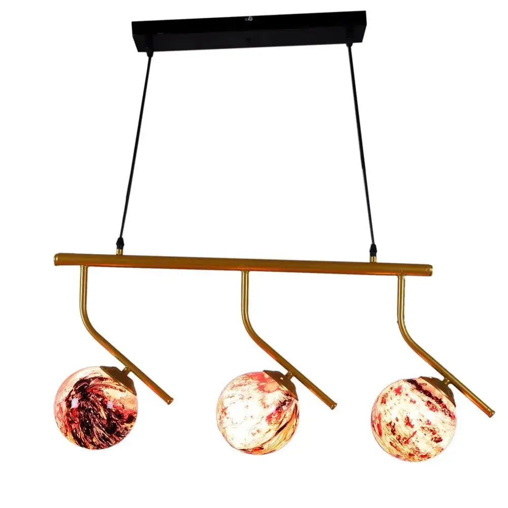 Long Golden Red Splashed Hanging Light In Doom Glass