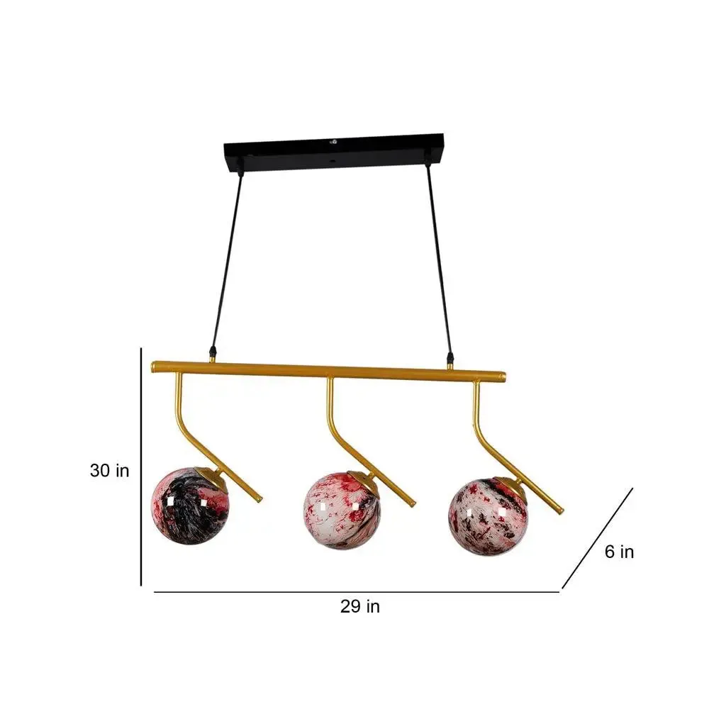 Long Golden Red Splashed Hanging Light In Doom Glass