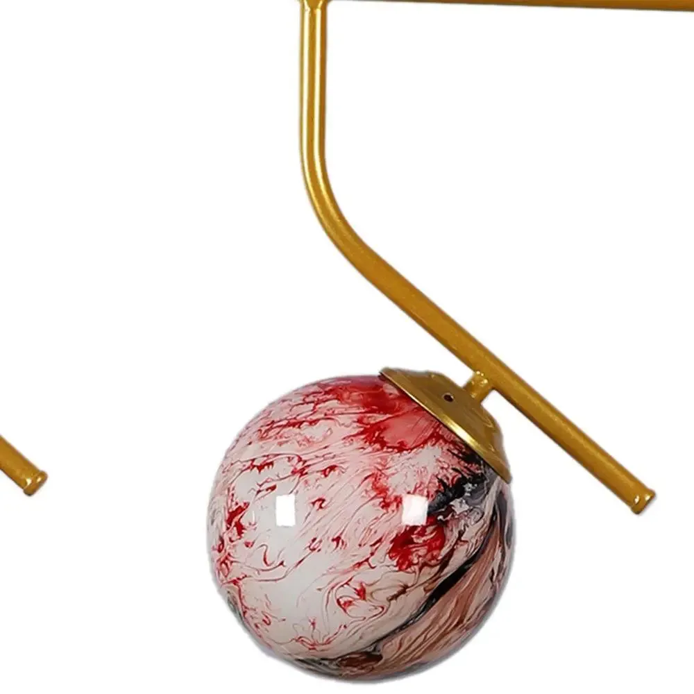 Long Golden Red Splashed Hanging Light In Doom Glass