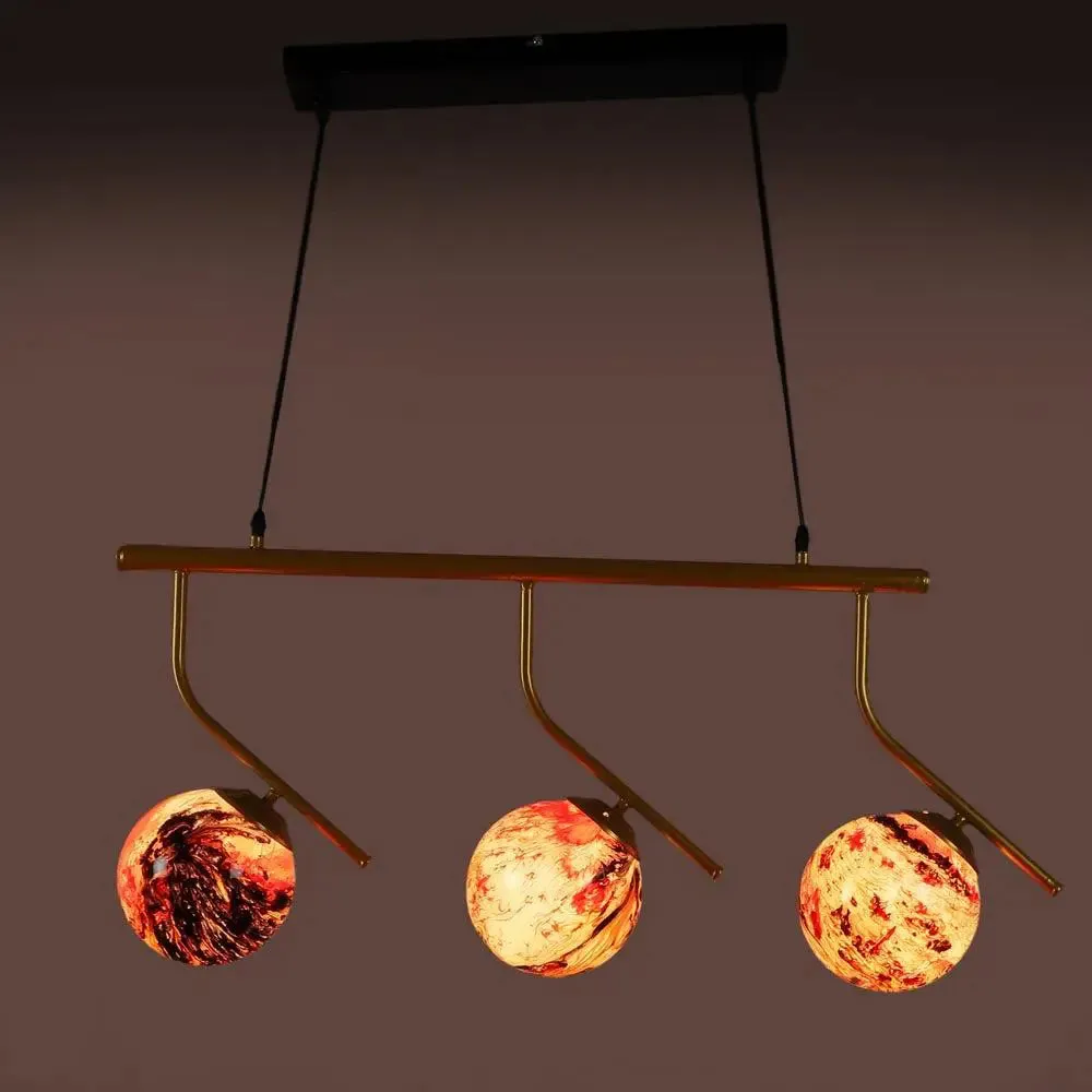 Long Golden Red Splashed Hanging Light In Doom Glass