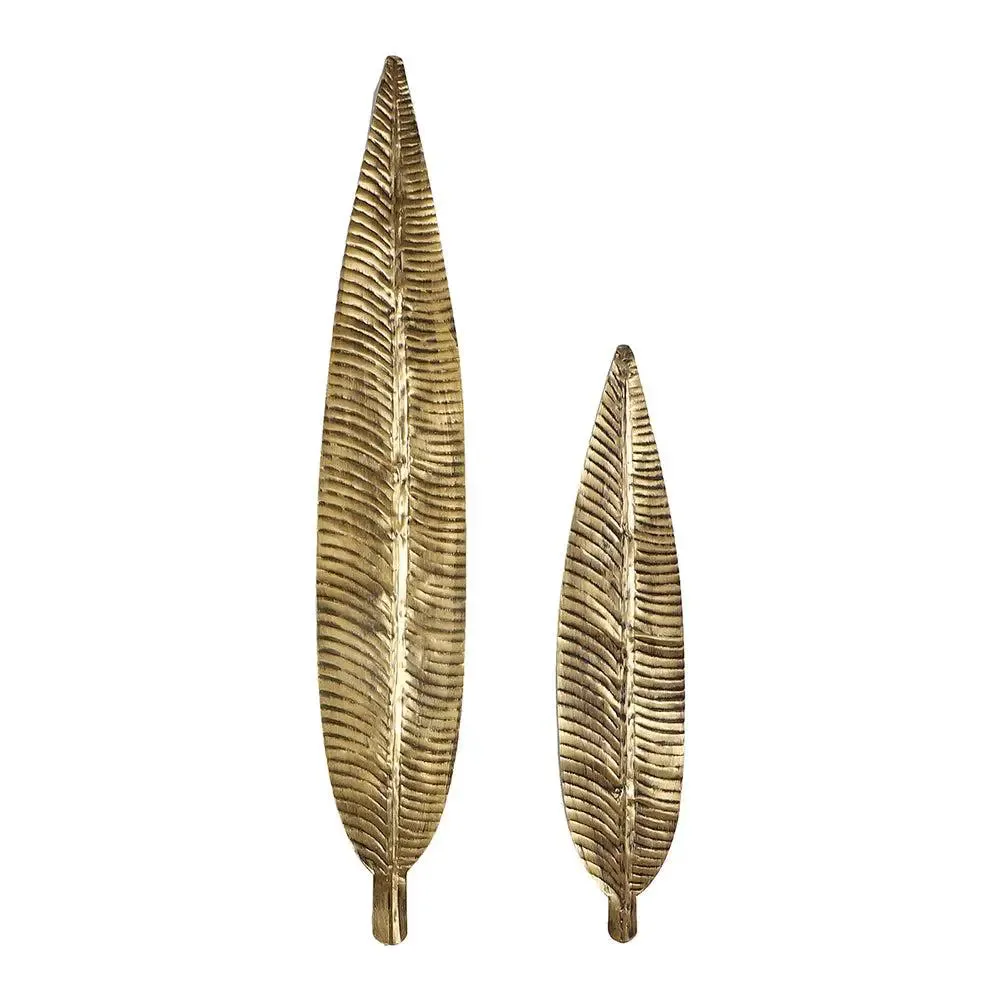 Long Metallic Antique Leaf Metal Wall Art Décor Set of 2