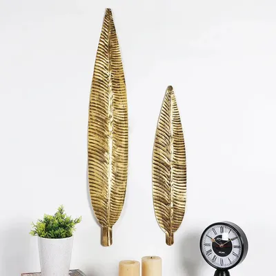 Long Metallic Antique Leaf Metal Wall Art Décor Set of 2
