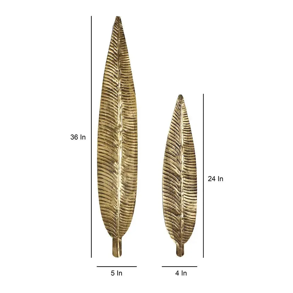 Long Metallic Antique Leaf Metal Wall Art Décor Set of 2