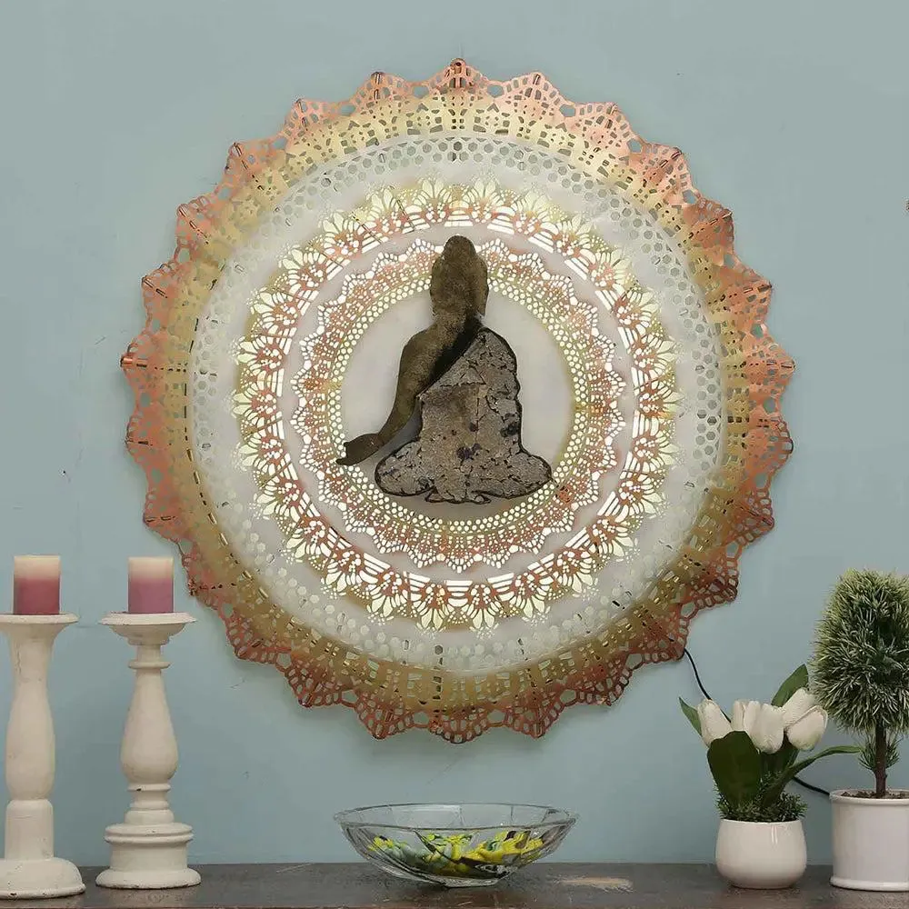 Lord Buddha Copper & Gold Finished Backlit Metal Wall Art Décor