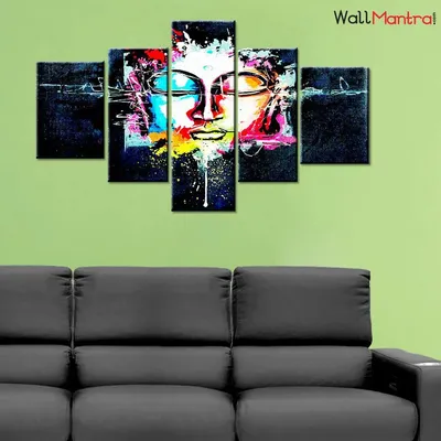 Lord Buddha Wooden Framed 5 Pieces Canvas Wall Painting