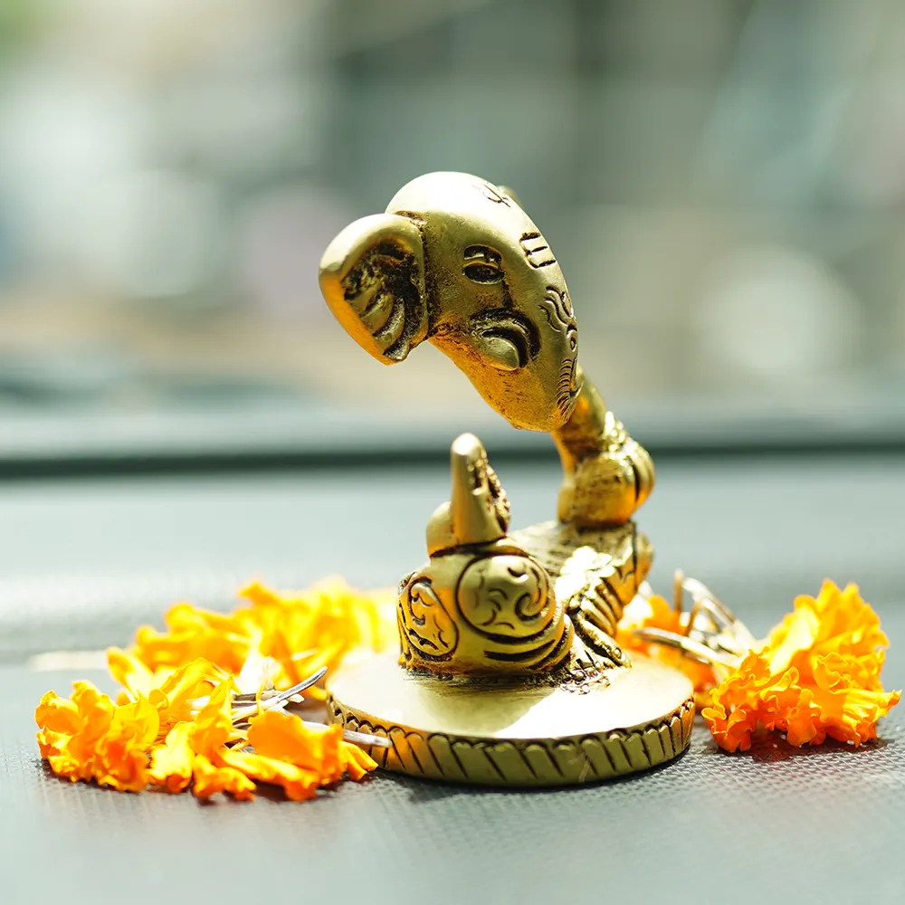 Lord Ganesha Brass Finish Handmade Sitting Idol Set Of 1