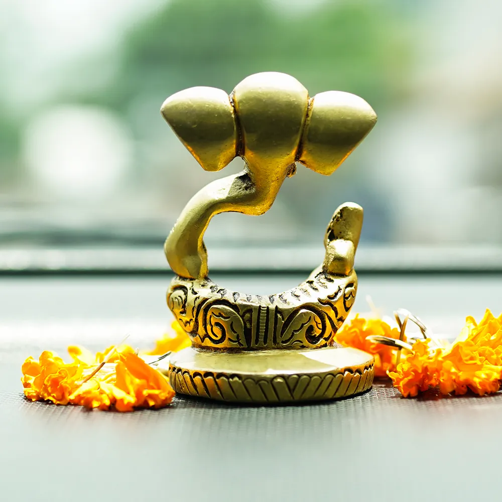 Lord Ganesha Brass Finish Handmade Sitting Idol Set Of 1