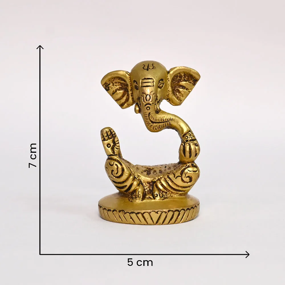 Lord Ganesha Brass Finish Handmade Sitting Idol Set Of 1