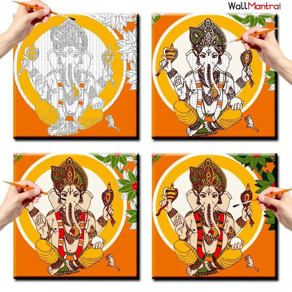 Lord Ganesha Colourful DIY(Do-It-Yourself)/ Paint by numbers canvas painting kit