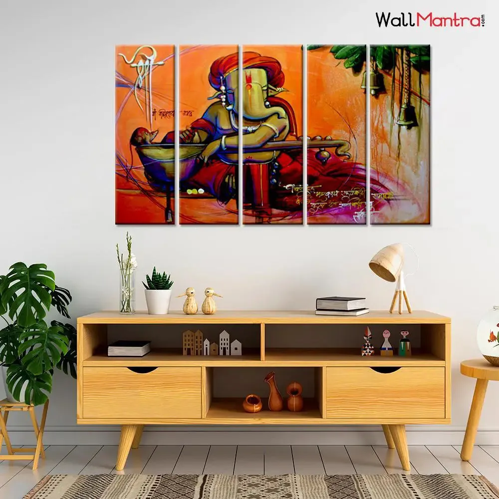 Lord Ganesha Modern Art Wooden Framed Canvas Painting