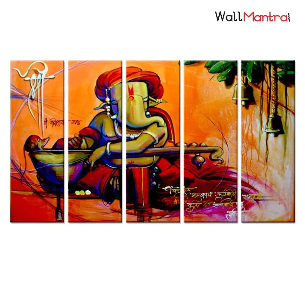 Lord Ganesha Modern Art Wooden Framed Canvas Painting