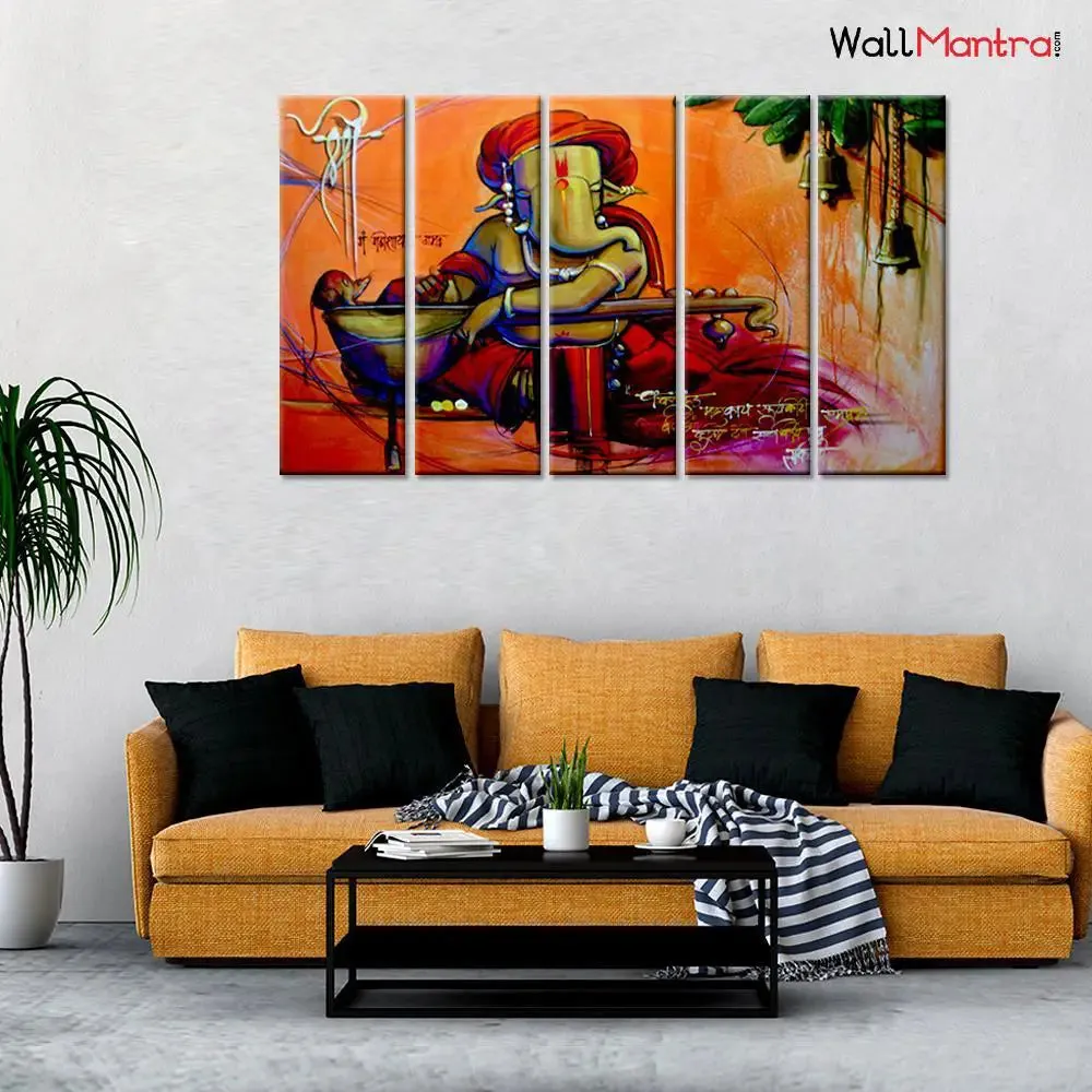 Lord Ganesha Modern Art Wooden Framed Canvas Painting