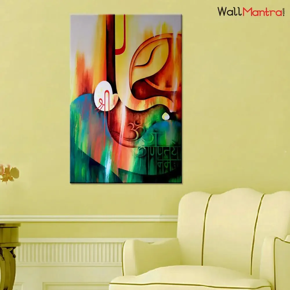 Lord Ganesha Wooden Framed Canvas Wall Painting