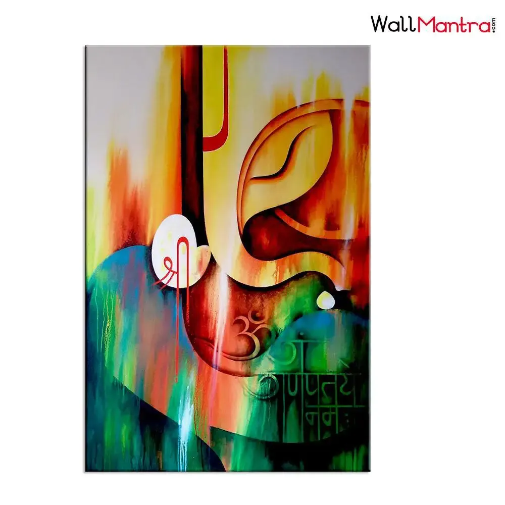 Lord Ganesha Wooden Framed Canvas Wall Painting