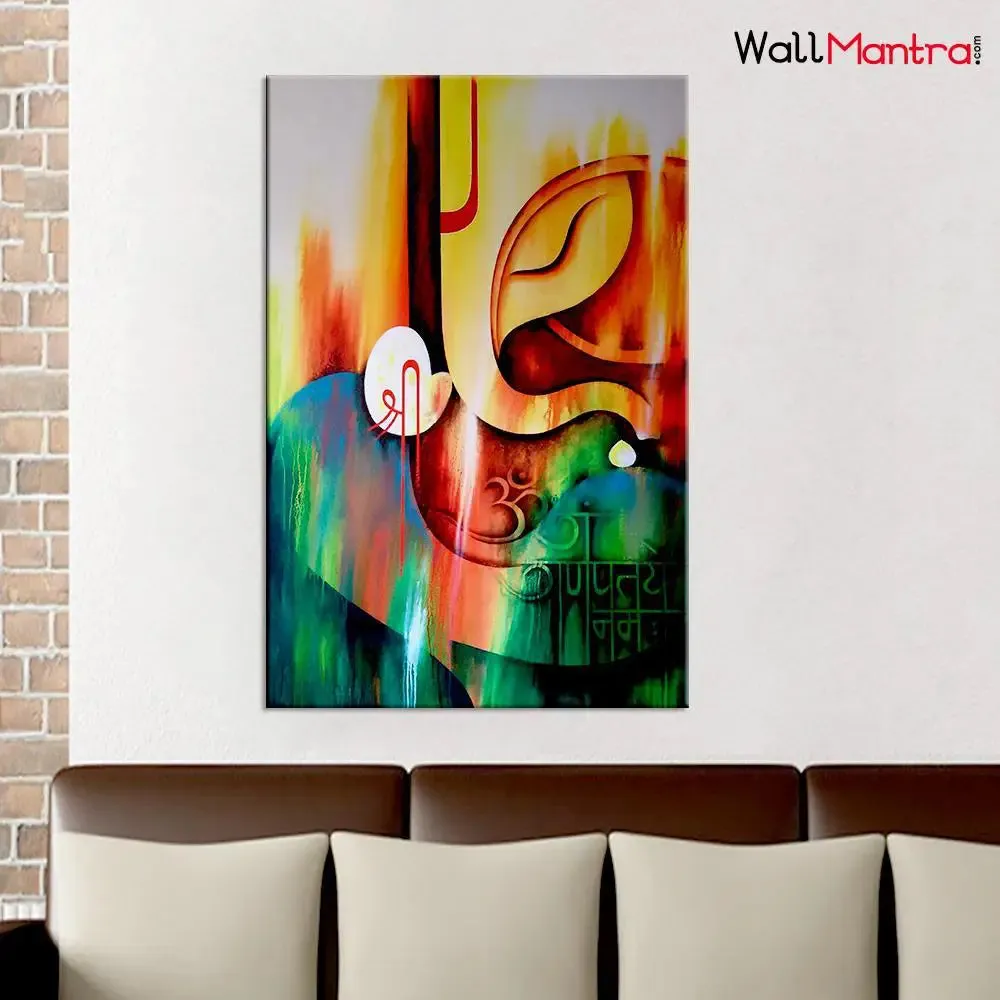 Lord Ganesha Wooden Framed Canvas Wall Painting