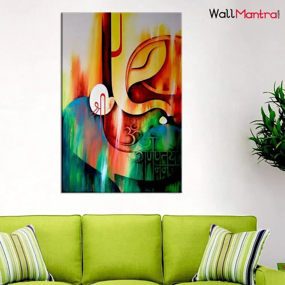 Lord Ganesha Wooden Framed Canvas Wall Painting