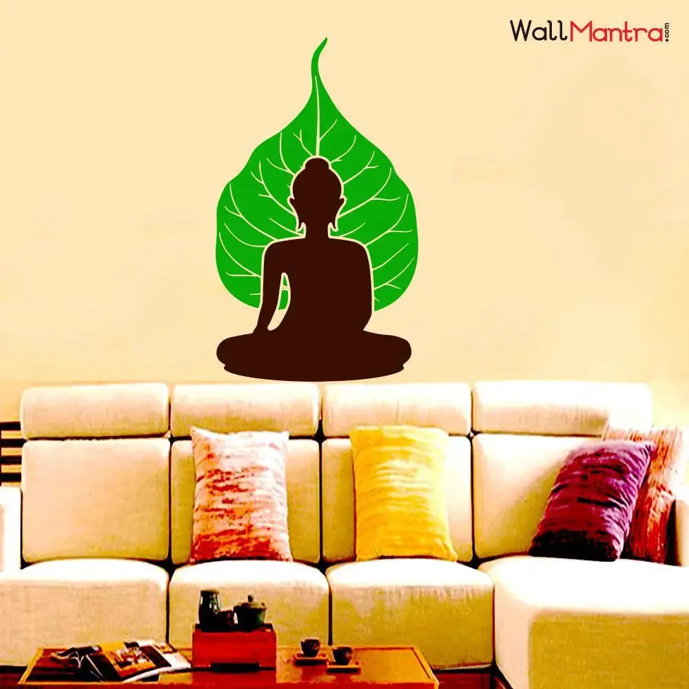 Lord Gautam Buddha With Leaf  Wall Sticker And Decal