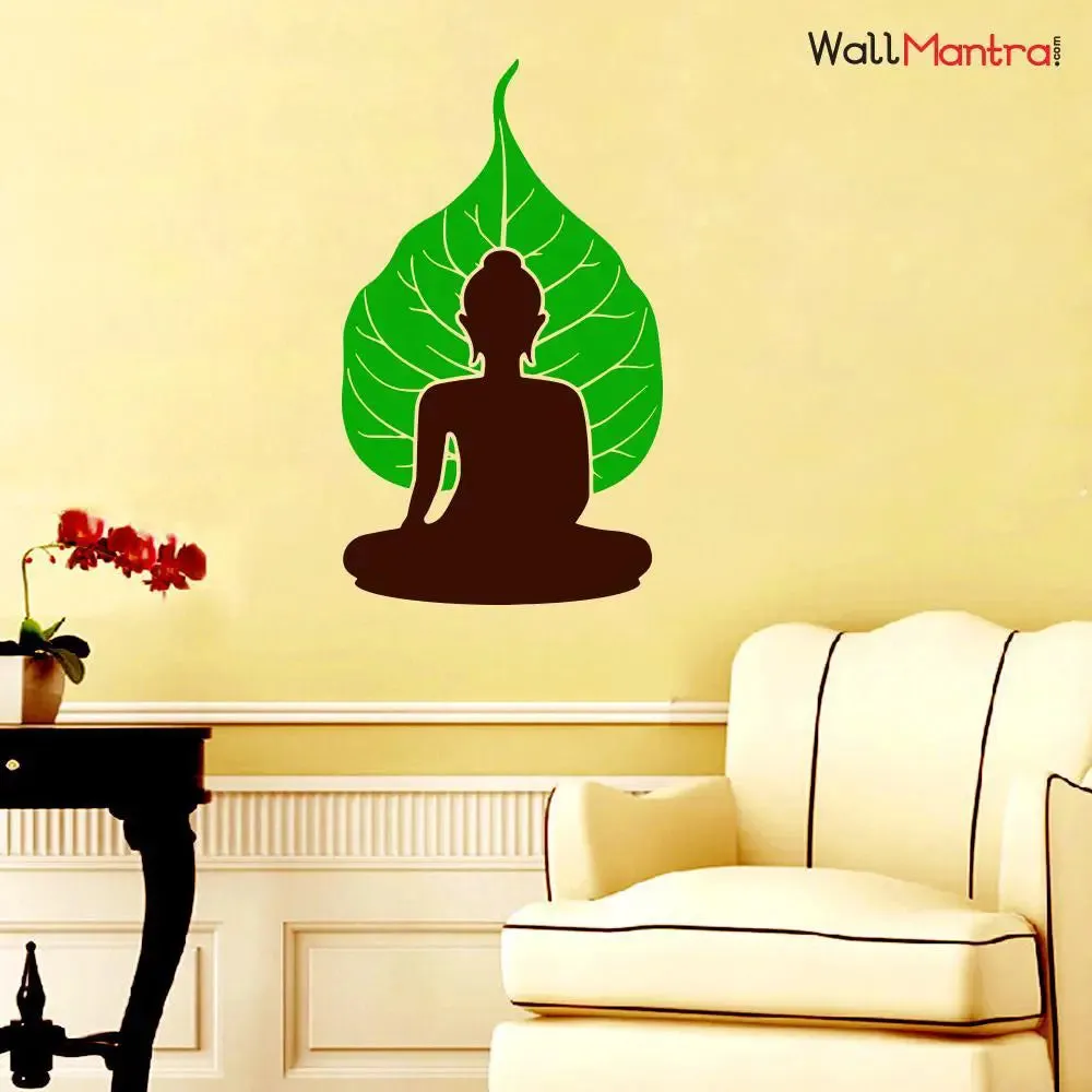 Lord Gautam Buddha With Leaf  Wall Sticker And Decal