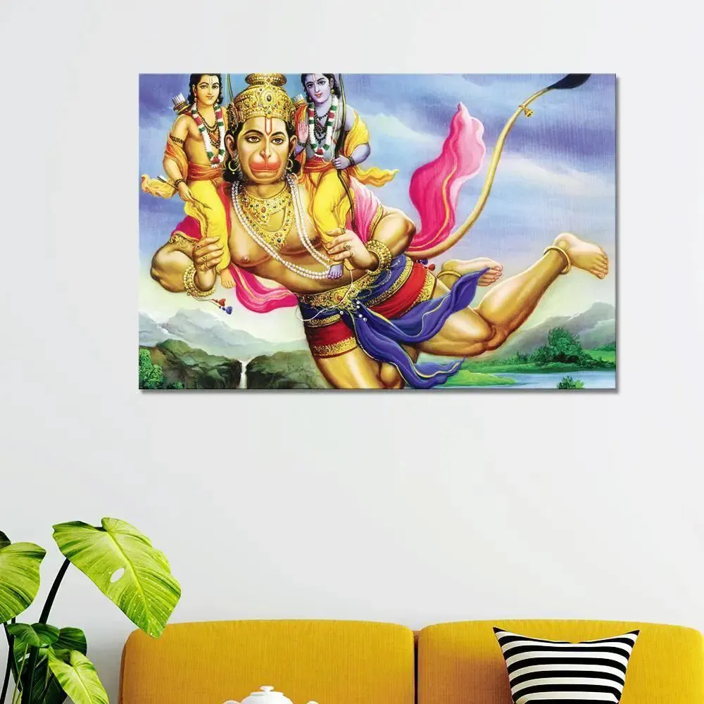 Lord Hanuman Ji Scenery Canvas Prints Wooden Wall Painting