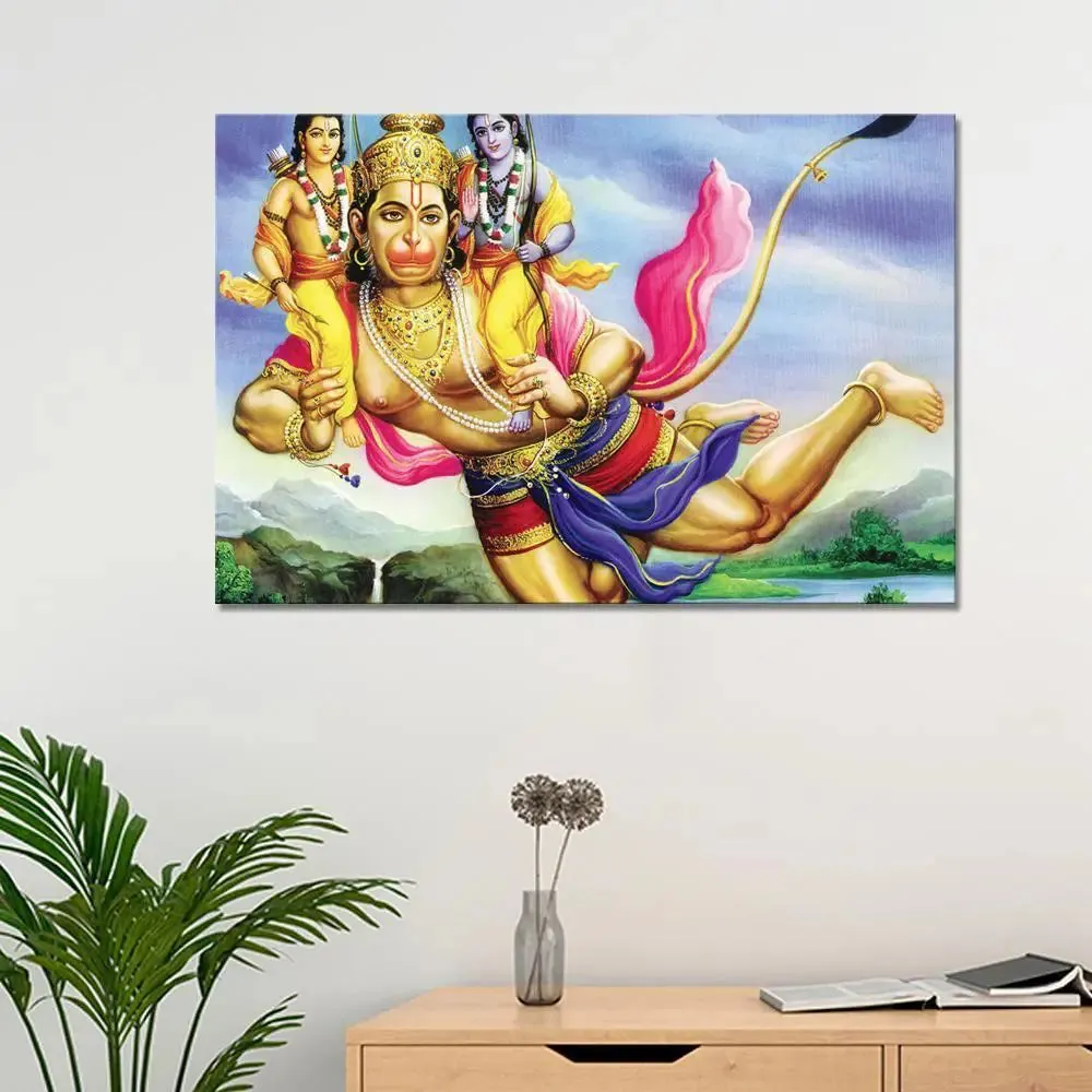 Lord Hanuman Ji Scenery Canvas Prints Wooden Wall Painting