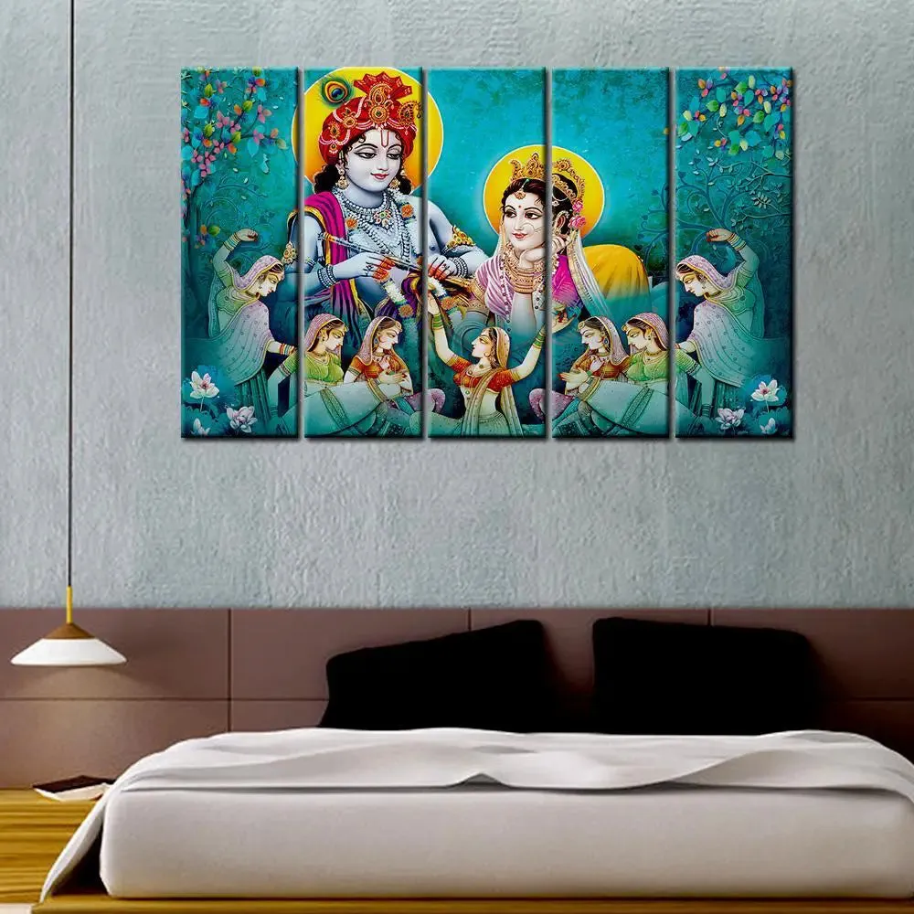 Lord Radha Krishna Beautiful 5 Pieces Canvas Print Wall Painting