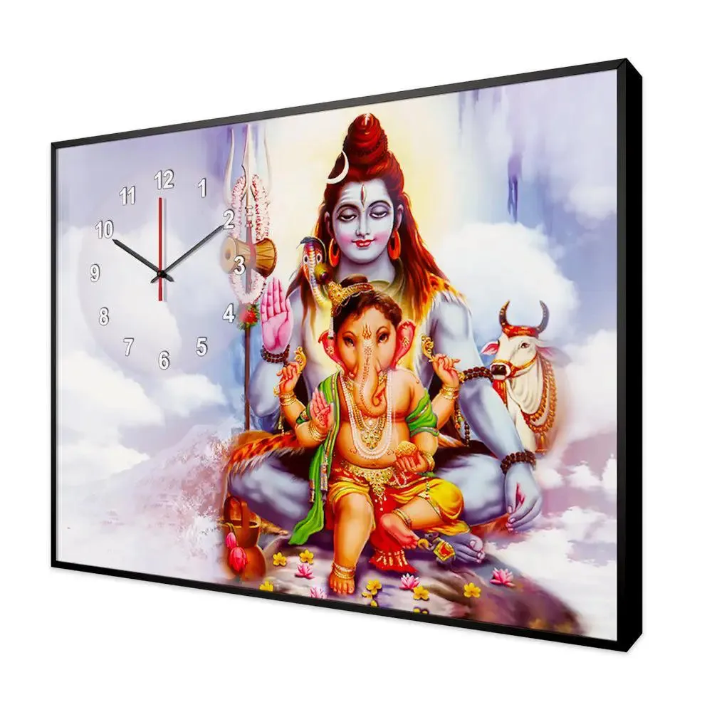 Lord Shiv with Ganesha Decorative Wall Clock With Floating Frame