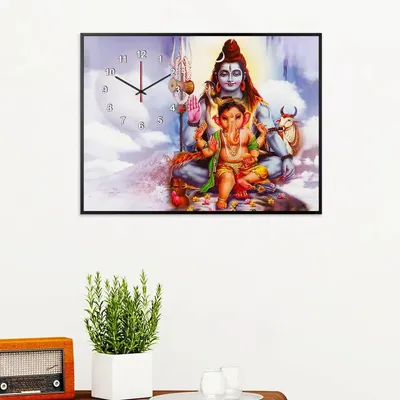Lord Shiv with Ganesha Decorative Wall Clock With Floating Frame
