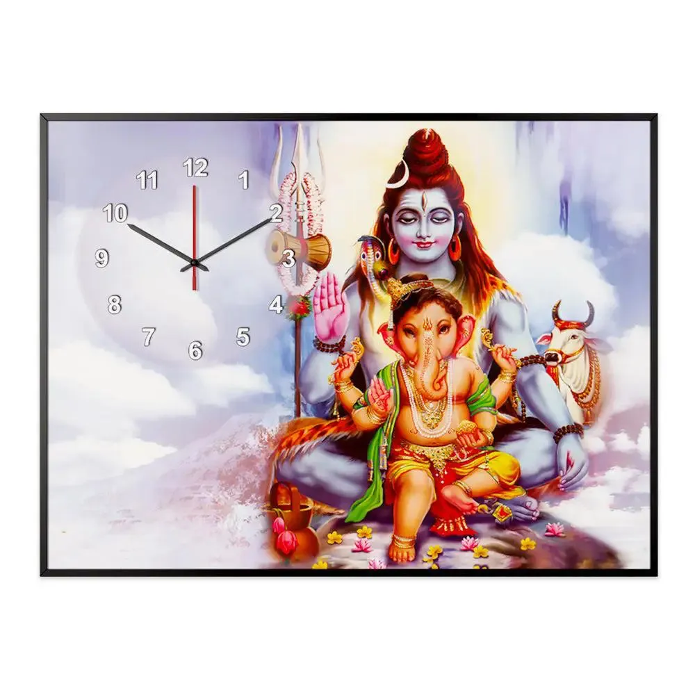 Lord Shiv with Ganesha Decorative Wall Clock With Floating Frame