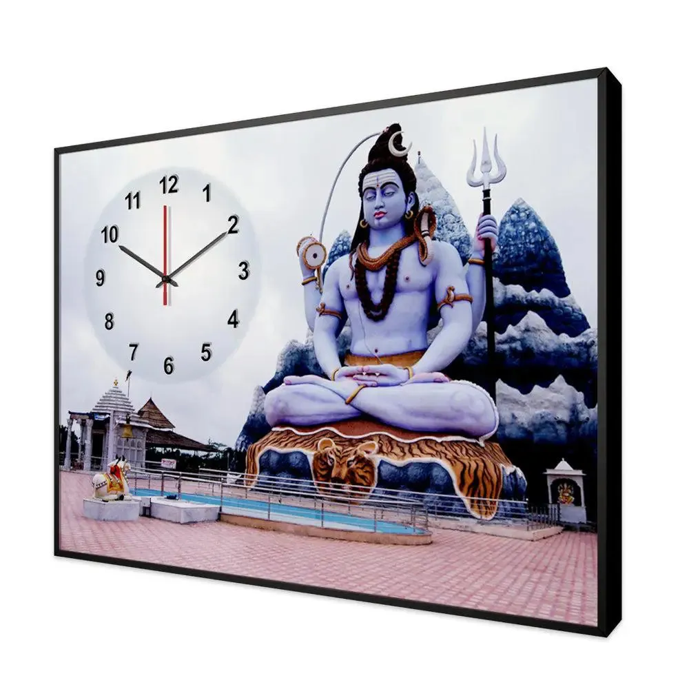 Lord Shiva Canvas Printed Decorative Wall Clock With Floating Frame