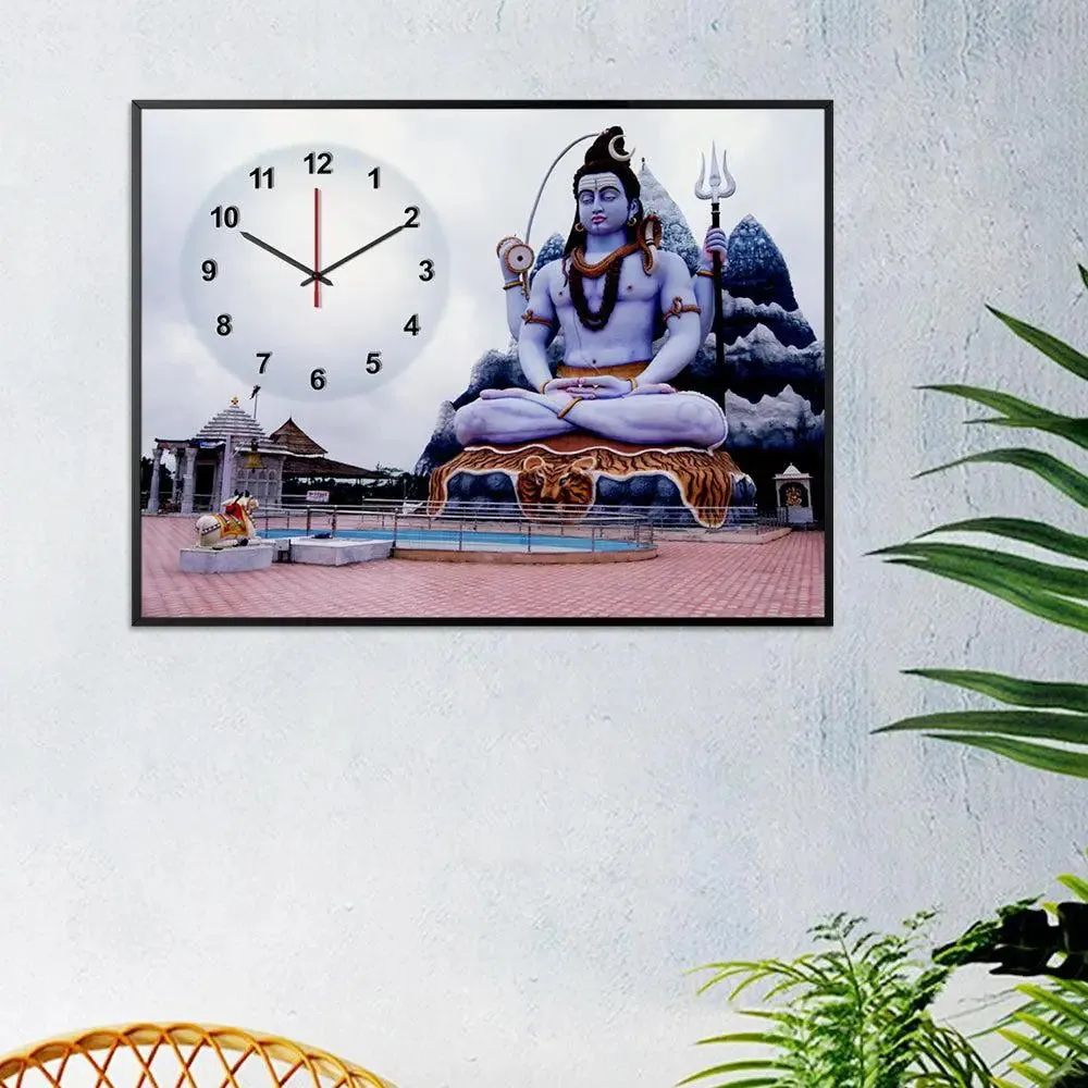 Lord Shiva Canvas Printed Decorative Wall Clock With Floating Frame