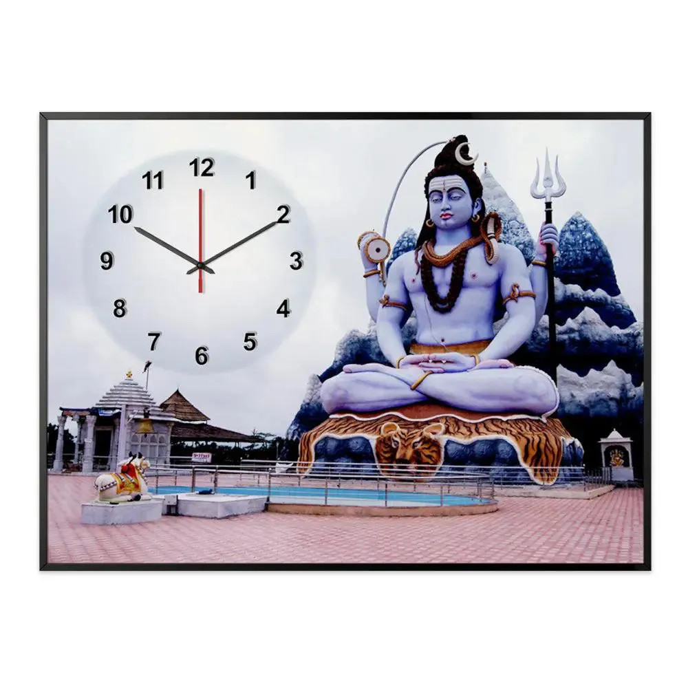 Lord Shiva Canvas Printed Decorative Wall Clock With Floating Frame