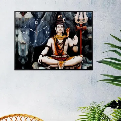 Lord Shiva Canvas Printed Decorative Wall Clock With Floating Frame
