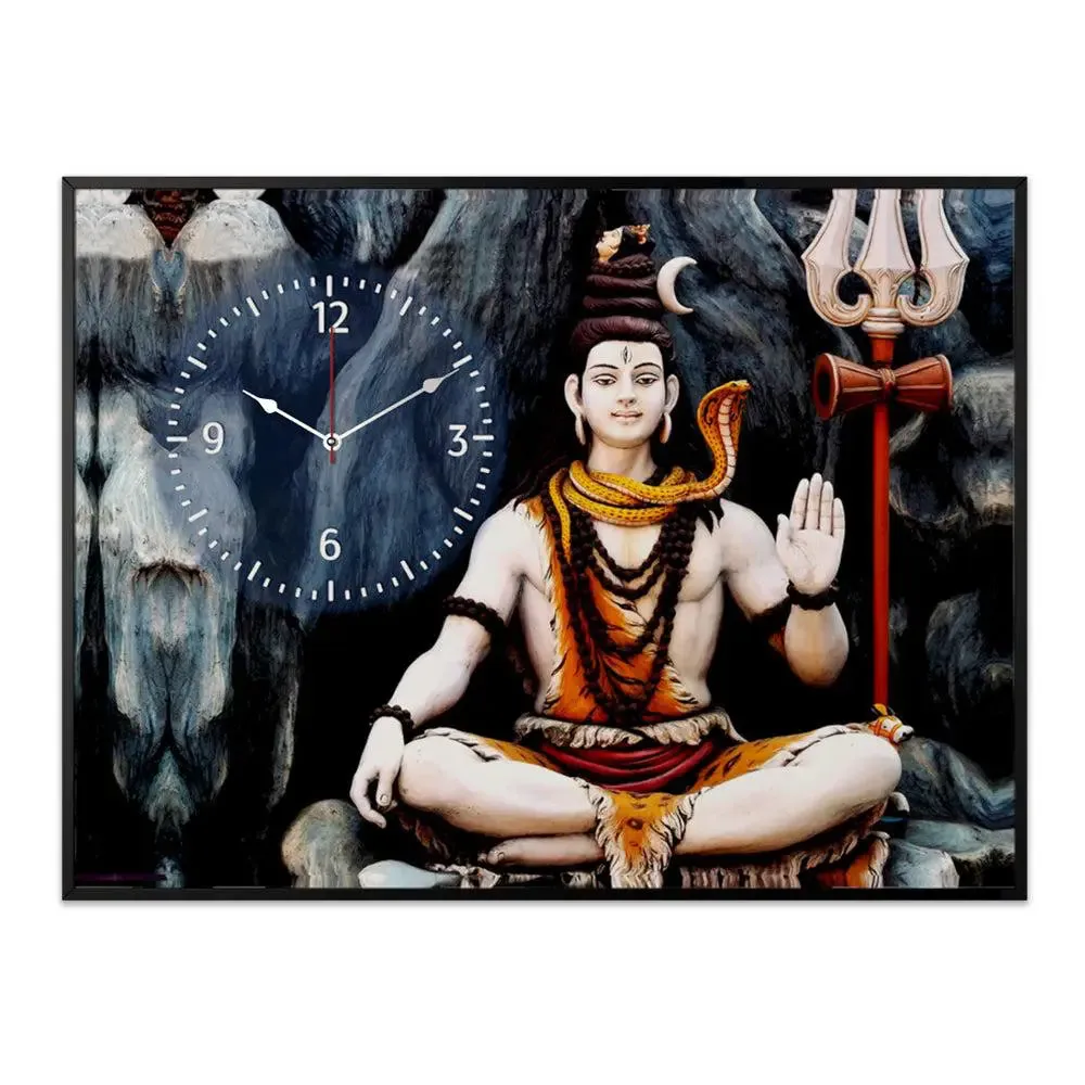 Lord Shiva Canvas Printed Decorative Wall Clock With Floating Frame