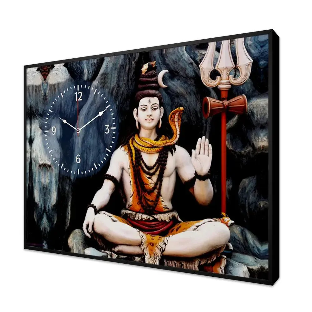 Lord Shiva Canvas Printed Decorative Wall Clock With Floating Frame